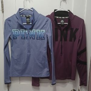 Pair 2 VS Pink Long Sleeve Athletic Tops Sweaters Stripes Purple Maroon Half Zip
